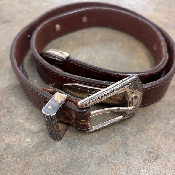 Brighton Accessories - Vintage 1990s Brighton Croc Embossed Leather Silver Concho Belt Sz Medium 41809